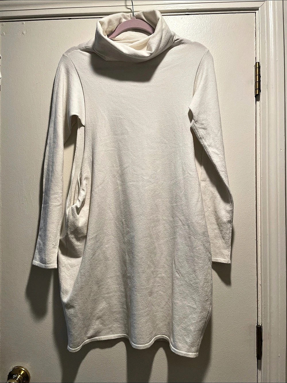 Sarah Pacini Cowl Neck Cream Mini Dress Tunic